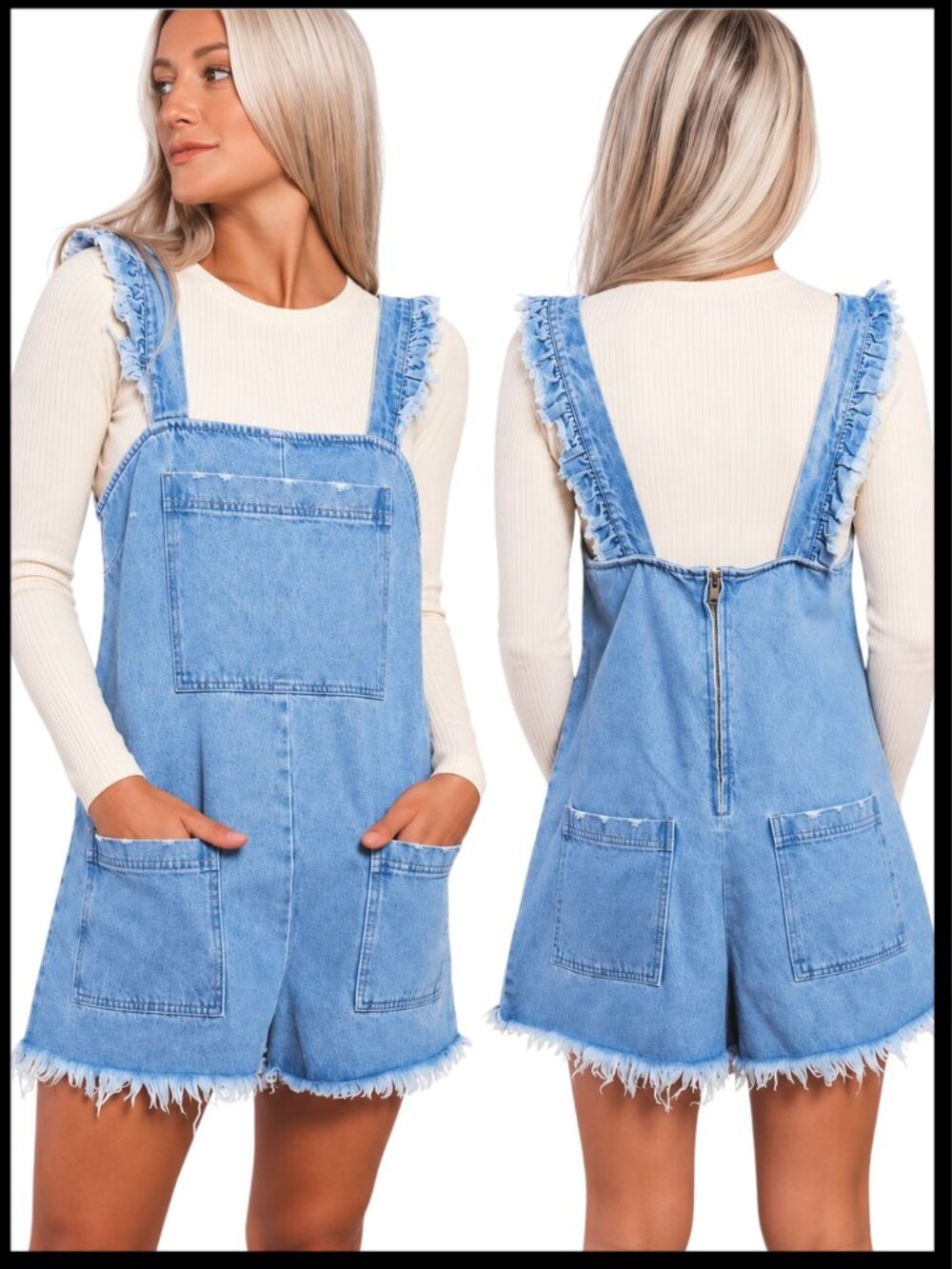 Show Me Your Mumu Haddie Short Overalls Light Blue Big Sky Wash Denim S